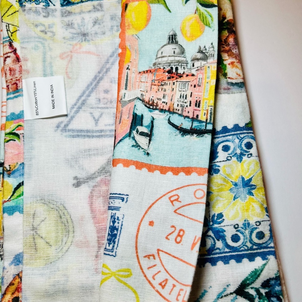 2 Italian Theme Kitchen Tea Towels Lemons Amalfi Coast Landmarks Food Postmarks - Picture 8 of 12